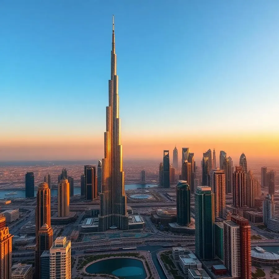City skyline at sunset